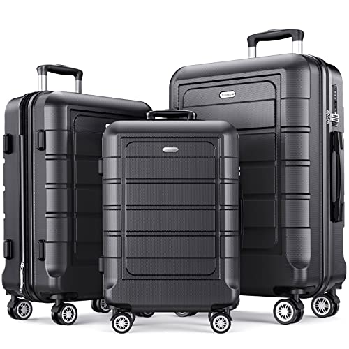 SHOWKOO Luggage Sets Expandable PC+ABS Durable Suitcase Double Wheels TSA Lock Black