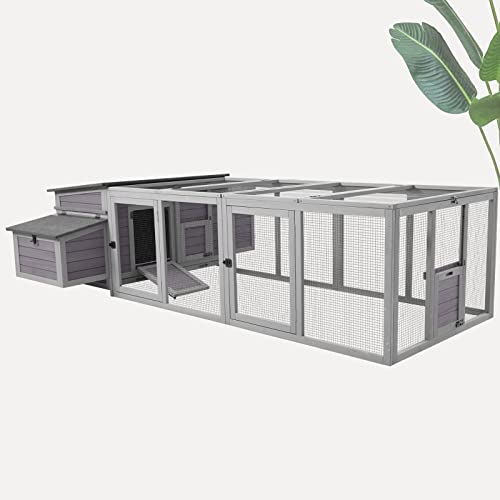 Large Chicken Coop for 6 Chicken Outdoor Chicken House with Run, Two Large Nesting Box, Leakproof Pull-on Tray and UV-Resistant Roof Panel