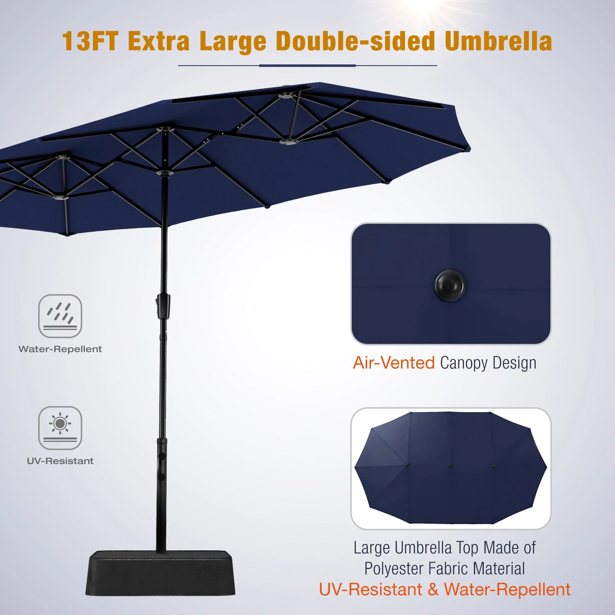 Sophia & William 8-Piece Outdoor Patio Set with 13 ft Navy Umbrella, Rattan Chairs & Rectangle Table for 6