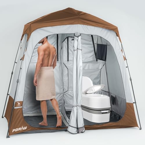 Camping Shower Tent Deluxe Changing Room Easy Set Up Privacy Shelter,Large Toilet Tent 2 Rooms with Floor Drain Design for Beach, Camping