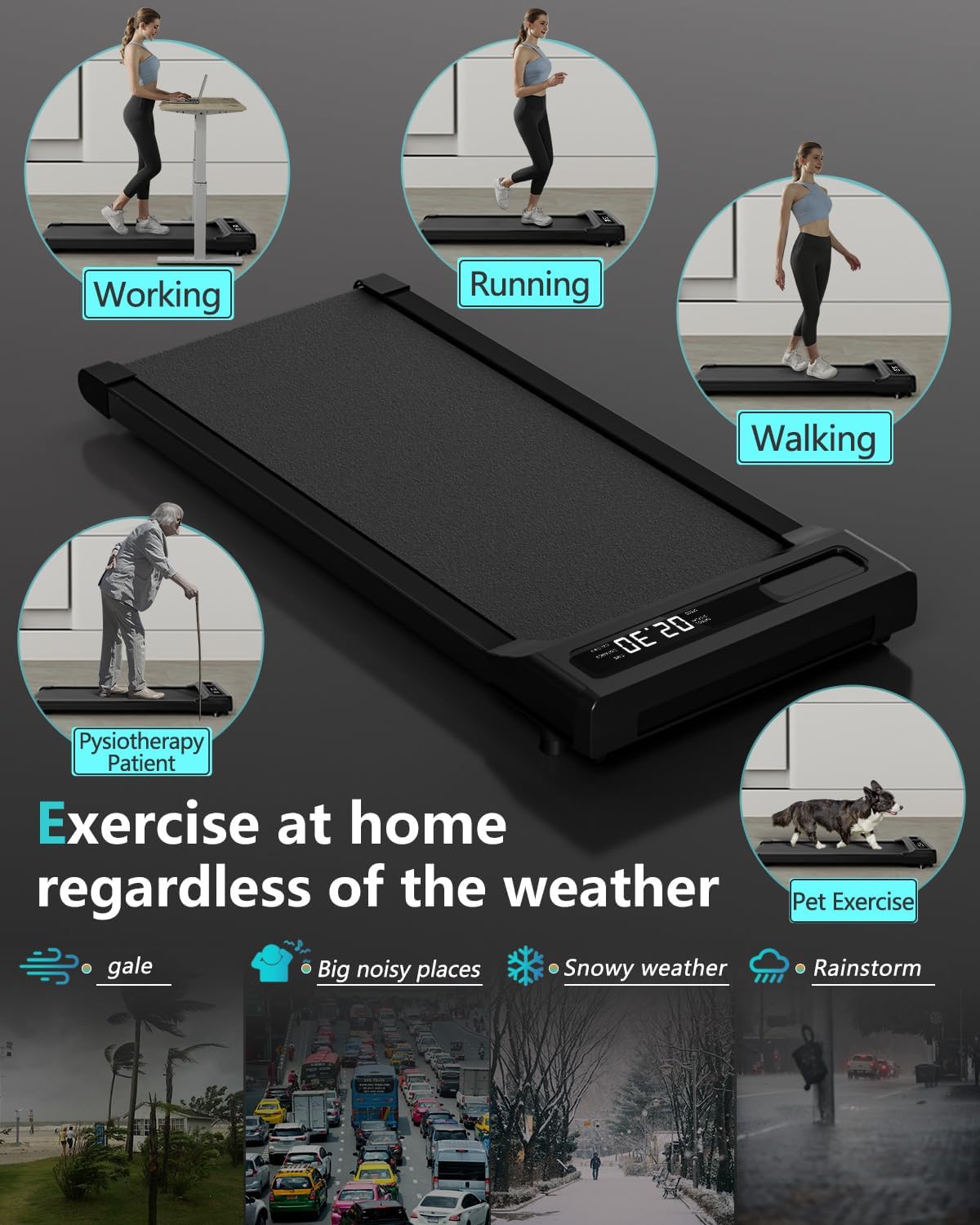 Walking Pad Under Desk Treadmill for Home Office with Remote Control, 2 in 1 for Walking and Jogging, Portable Walking Pad Treadmill Under Desk