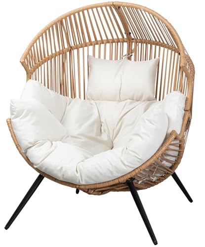 JAMFLY Egg Chair Wicker Outdoor Chairs, Oversized Patio Chair Oversized Lounger Chair with Cushion for Indoor Living Room, Bedroom