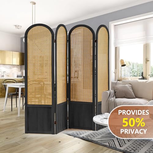 5.9 Ft Tall Hand-Woven Rattan Room Divider 3 Panels, Wood Room Divider Panel, Folding Screen Divider Wall, Wall Divider for Room Separation