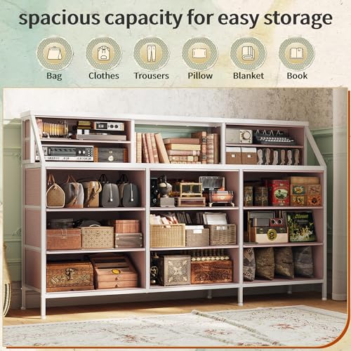 55" W Dresser for Bedroom, Dressers & Chests of Drawers with 13 Fabric Drawers and 2 Open Shelves, Long Vanity Dressers for Bedroom & Closet
