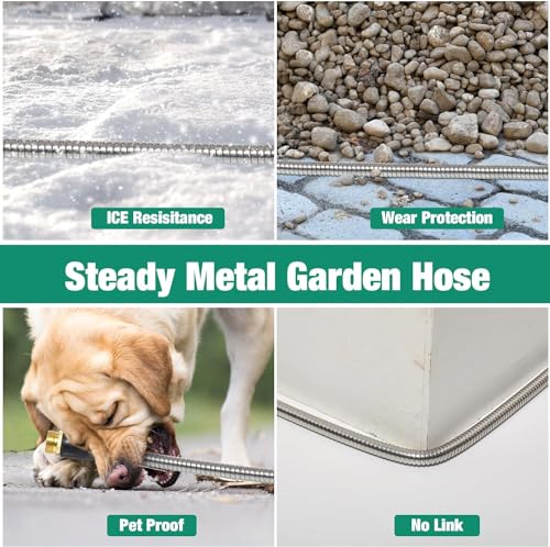 100FT Stainless Steel Garden Hose - Heavy Duty, Kink & Tangle Free, Bite Proof, Puncture Resistant with Connectors
