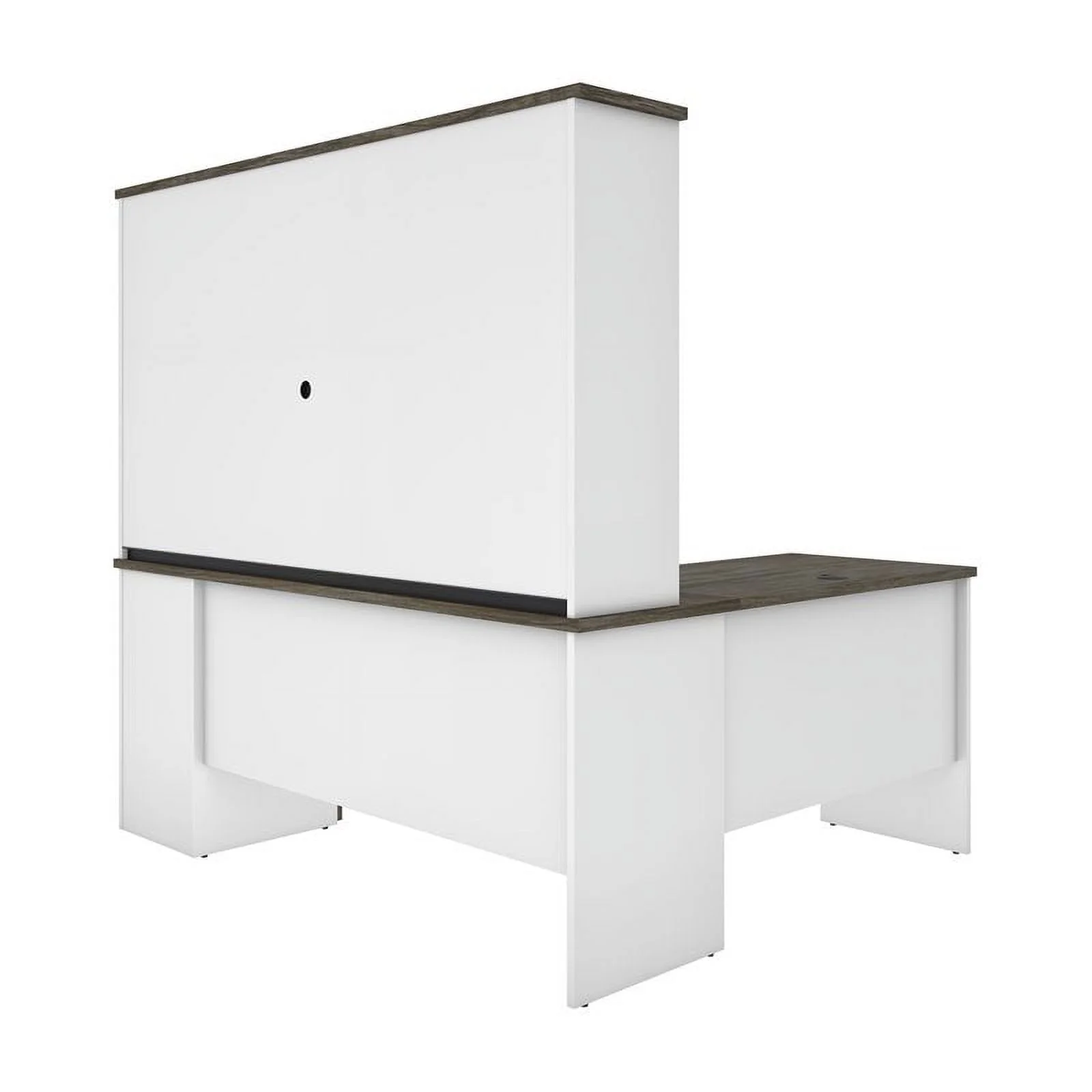 Pemberly Row L Shaped Computer Desk with Hutch in Walnut Gray and White