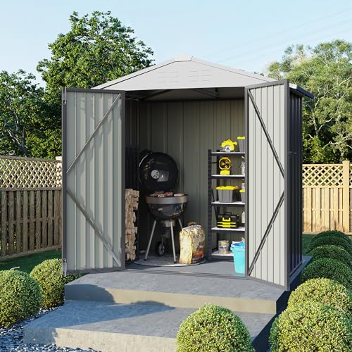 Flamaker Storage Shed Waterproof Metal Garden Shed with Lockable Door Utility Tool Shed Outdoor Storage for Backyard, Patio and Lawn (5 x 3 FT)