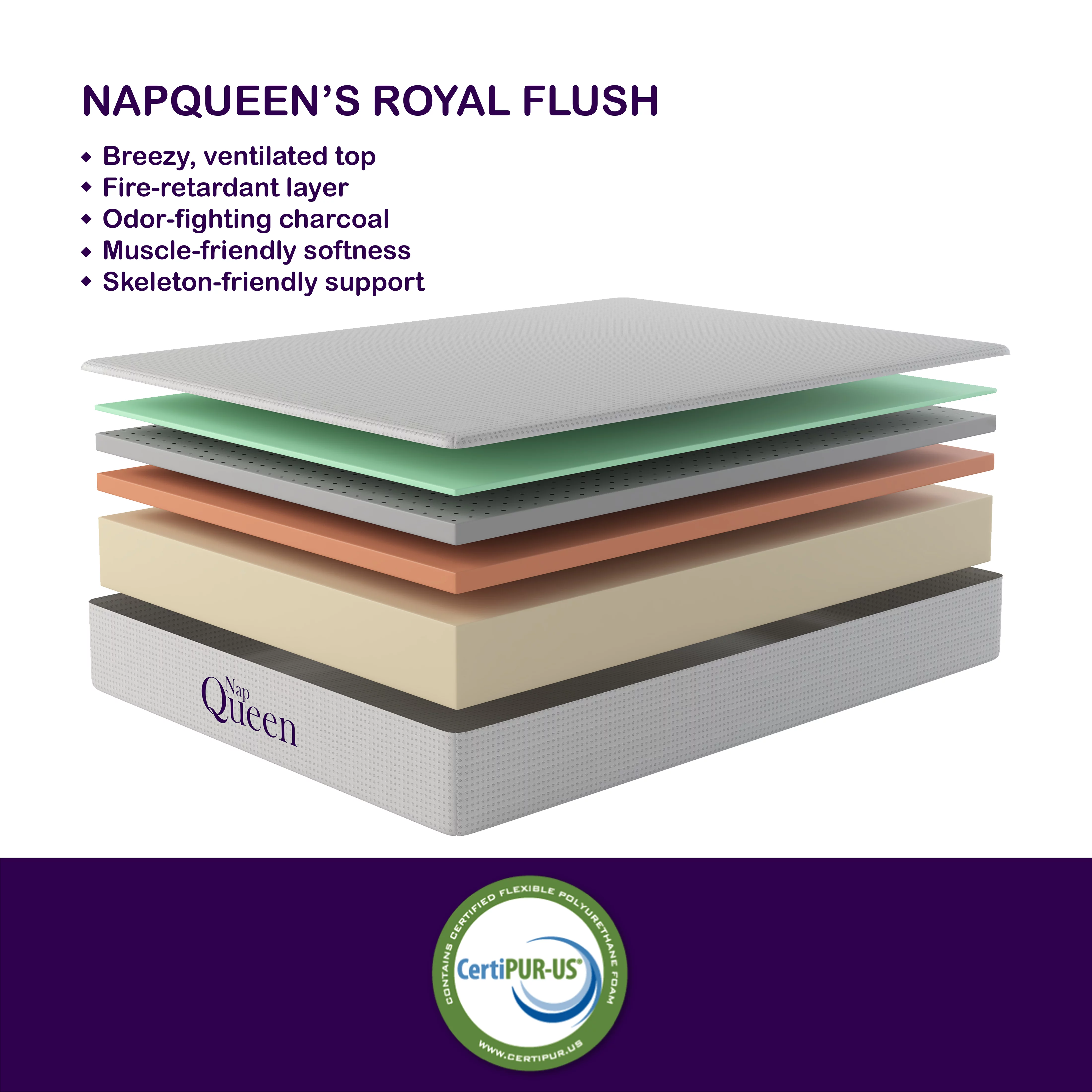 NapQueen Charlotte 12" Charcoal Memory Foam Mattress, King