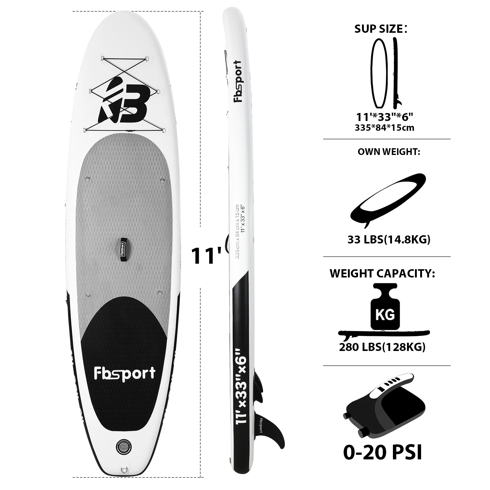 Fbsport Inflatable Elextric Paddle Board, Stand UP Paddleboard 11' Length with Electric Pump SUP Accessories