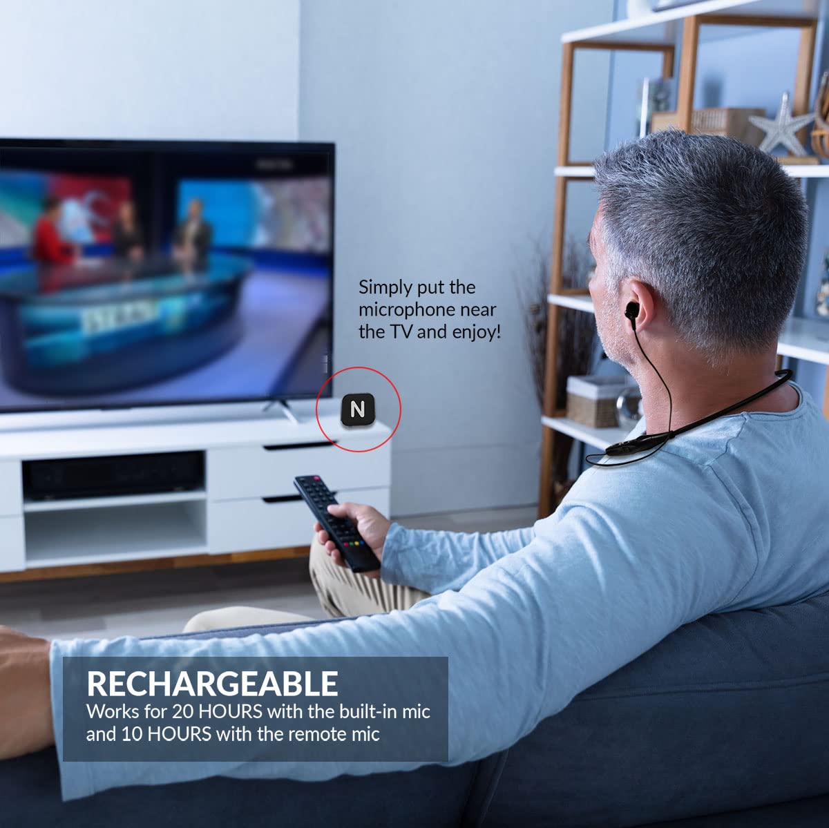 Neosonic Rechargeable Hearing Amplifier to Aid TV Watching, Wireless Neckband Headphones for Seniors & Adults