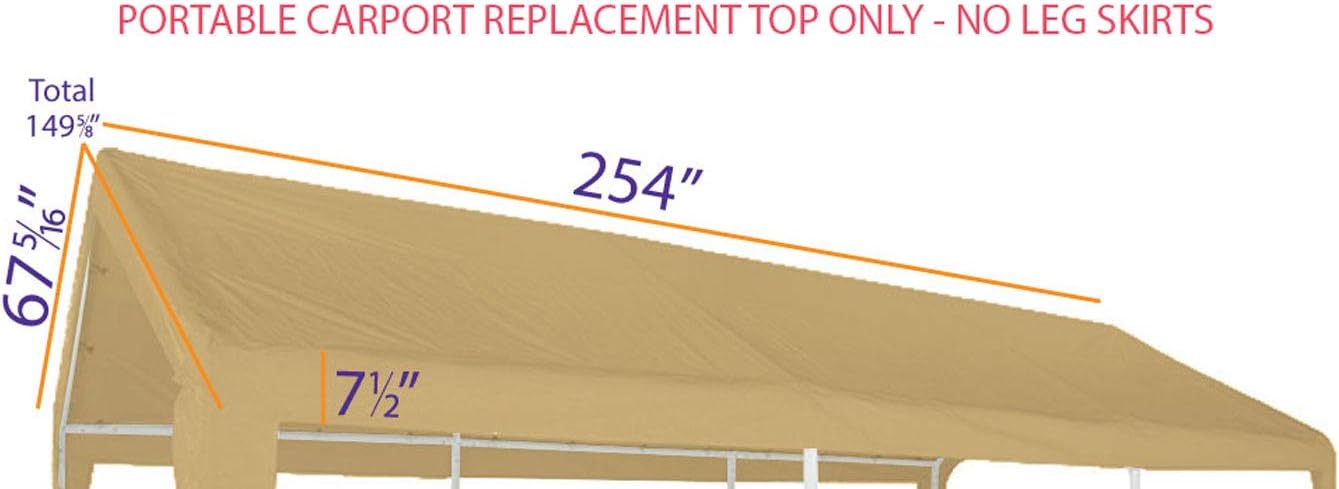 Impact Canopy Replacement Top for 10X20 Carport Canopy, Tan - Top Only