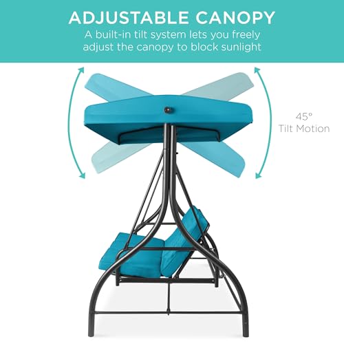 Best Choice Products 3-Seat Outdoor Large Converting Canopy Swing Glider, Patio Hammock Lounge Chair for Porch, Backyard w/Flatbed, Adjustable Shade