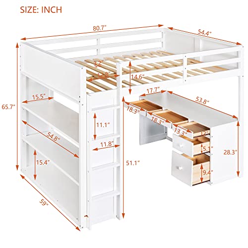 Harper & Bright Designs Full Size Loft Bed with Wardrobe and Desk, Solid Wood Loft Bed Frame with Storage, for Kids Teens Adults (Full Size, White)