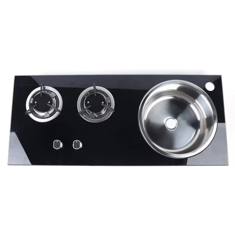 MIDUO 31" LPG Gas Stove, Two Burner Faucet Stove Gas Cooktop, Portable Double Outdoor Cooker with Sink Combo