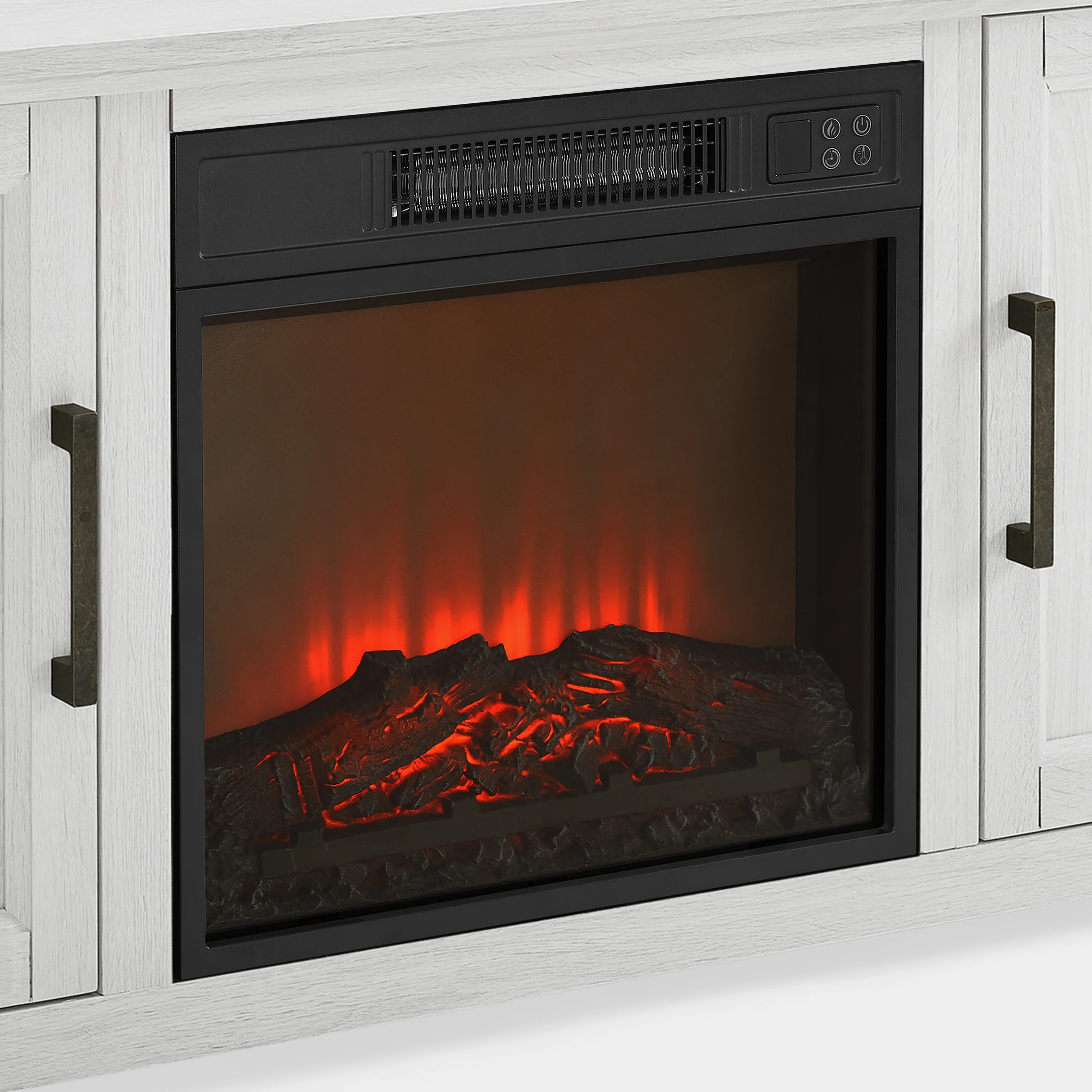 Crosley Furniture Camden 48"Wood Corner TV Stand with Fireplace in Whitewash
