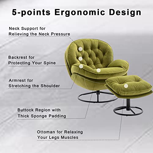 Baysitone Velvet Swivel Accent Chair with Ottoman Set, Modern Lounge Chair with Footrest, Comfy Armchair with 360 Degree Swiveling for Living Room