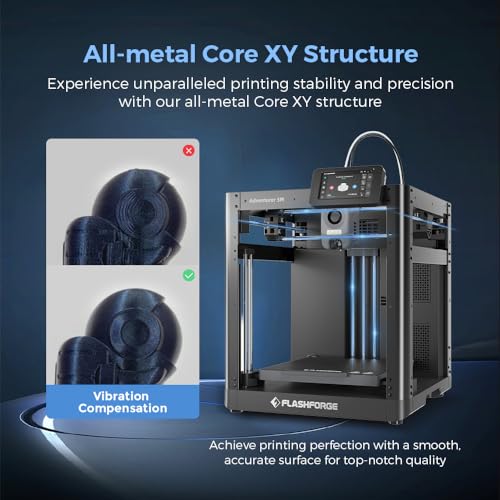 FLASHFORGE Adventurer 5M 3D Printer, 600mm/s High-Speed, 1 Click Fully Auto Leveling, Upgraded Direct extruder Quick Detachable 280°C Nozzle
