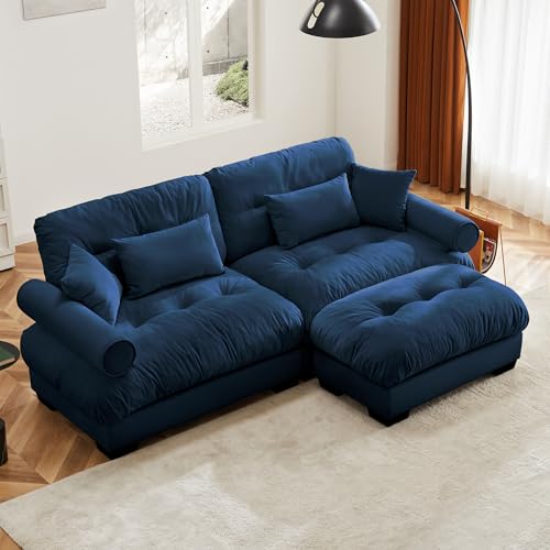 130" Modular Sectional Sofa,Velvet Upholstered Couches for Living Room,3 Seater Green Sofa Couch with Movable Ottoman