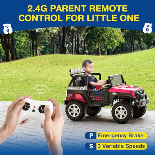 L8 2 Seater Ride On Car, 12V Kids Electric Car w/Remote Control, 4-Wheel Suspension, Bluetooth Speaker, Multi Music Modes, 3 Speeds, LED Lights