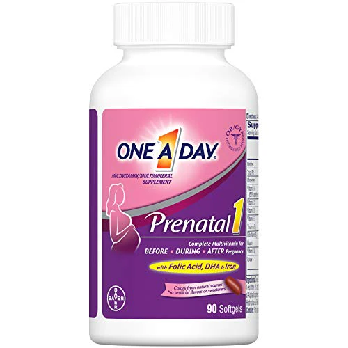 One A Day Women's Prenatal 1 Multivitamin, Supplement for Before, During, and Post Pregnancy, Including Vitamins A, C, D, E, B6, B12, and Omega-3 DHA