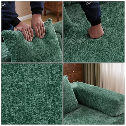 Convertible Floor Sofa Bed, Foldable Mattress Cloud Couch with Pillow Back & Armrest, Chenille Sleeper Sofa Bed with Fixed-Shape Frame