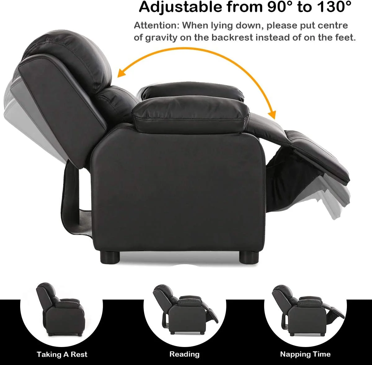 Kids Recliner, Leather Recliner Chair w/Footrest, Armrest Storage, Headrest & Lumbar Support, Ergonomic Lounge Chair for Living & Gaming Room