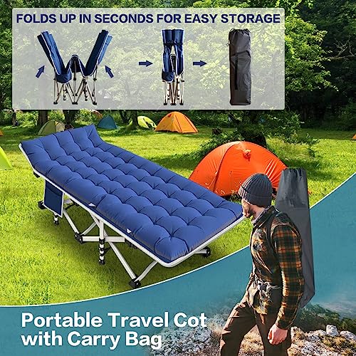 2 Pack Camping Cot with Mattress Comfortable Cot Bed Folding Cot Heavy Duty Cots for Sleeping with Carry Bag for Adults Kids Guest Bed Outdoor Indoor