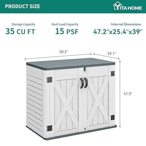 YITAHOME Outdoor Horizontal Storage Sheds w/o Shelf, Weather Resistant Resin Tool Shed, Multi-Opening Door for Storage of Bike, Trash Cans