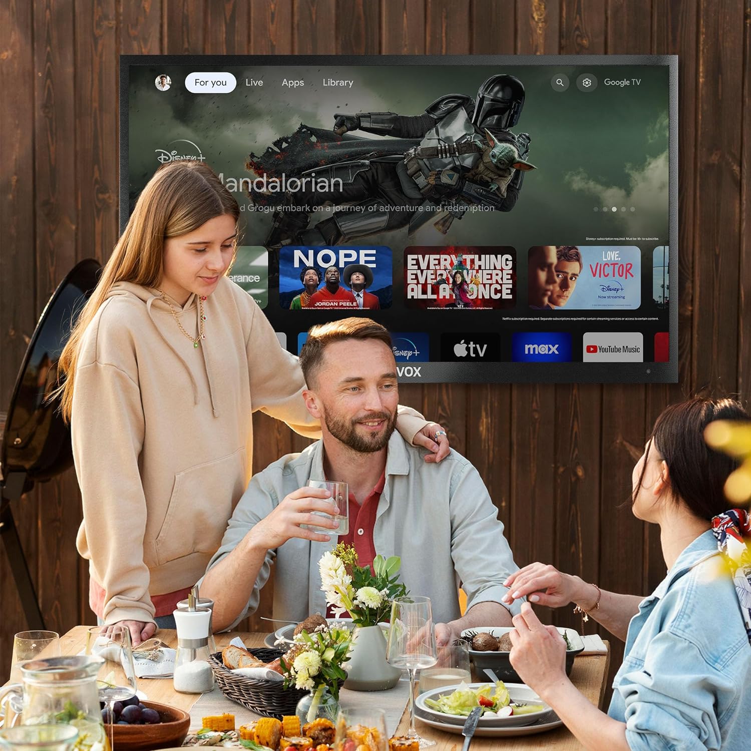 SYLVOX 43'' Outdoor Google TV Waterproof 4K QLED Television, Built-in Chromecast Voice Assistant 15W Stereo Surround Panoramic Sound