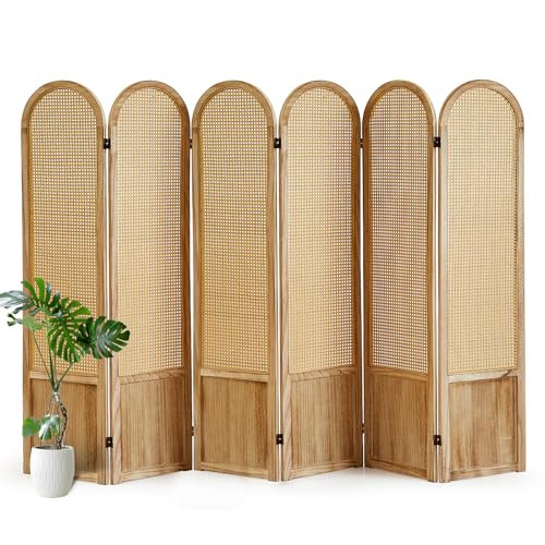5.9 Ft Tall Hand-Woven Rattan Room Divider 3 Panels, Wood Room Divider Panel, Folding Screen Divider Wall, Wall Divider for Room Separation