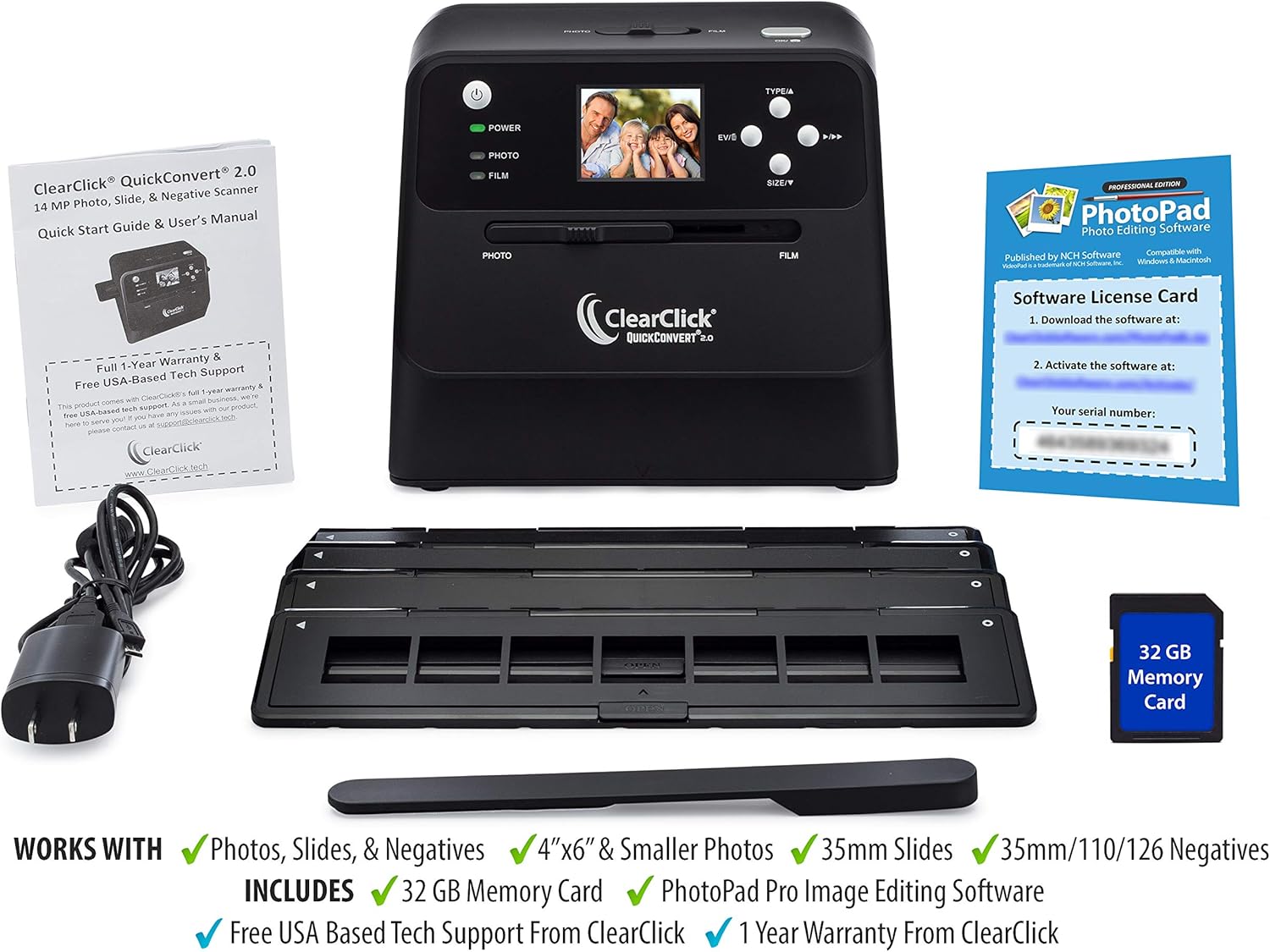 ClearClick 14 MP QuickConvert 2.0 Photo, Slide, and Negative Scanner - Scan 4x6 Photos & 35mm, 110, 126 Film