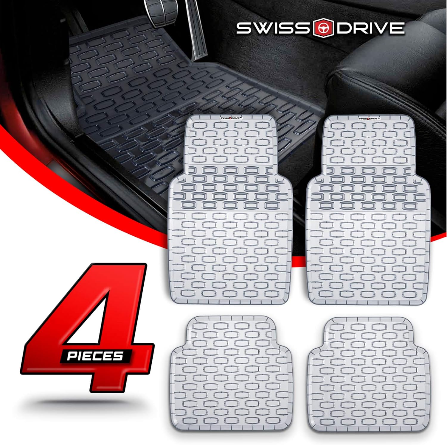 Swiss Drive Rubber Car Mats 4 pcs Shield Car Floor Mats Rubber Front Rear PVC Rubber Floor Mats for Cars SUV Van Truck – All-Weather Protection Mats
