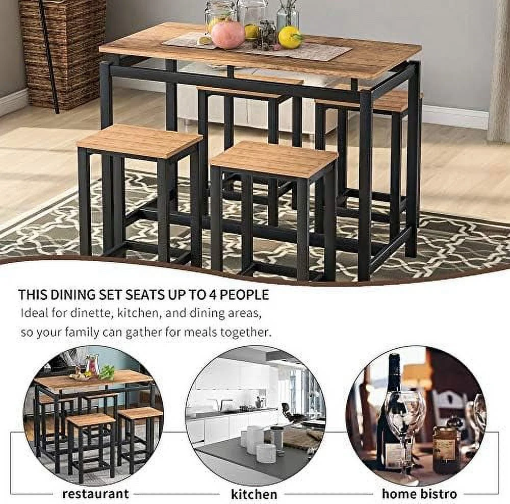 NLIBOOMLife 5-Piece Dining Table Set for 4  Modern Kitchen Counter Height Table Set with 4 Stools  Wood Pub Table  Table Set  Dining Room Table Set