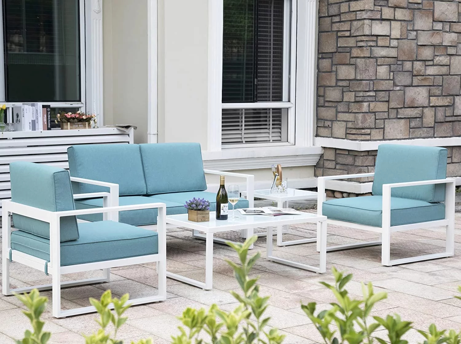Popular Aluminum Patio Furniture Set  8 Pieces Outdoor Conversation Set All-Weather Modern Metal Couch Outdoor Sectional Sofa with Ottomans and
