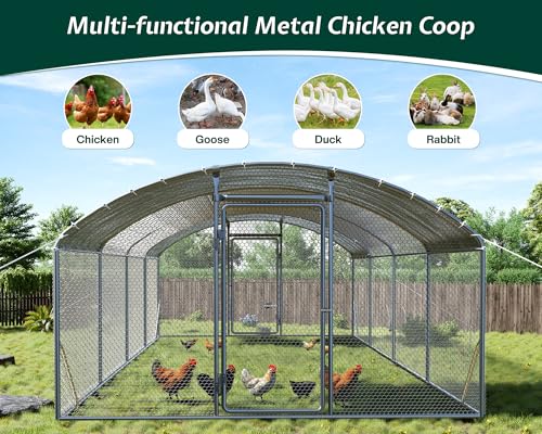 Jocisland 9x25.3x6.4 FT Large Walk-in Chicken Coop with 2 Hinged Doors, Dome Roof, PE Cover & Wire Mesh for Backyard Hen, Rabbit, Duck