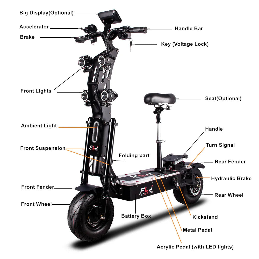 FLJ Upgraded 8000W 13inch fat wheel 72V Electric Scooter