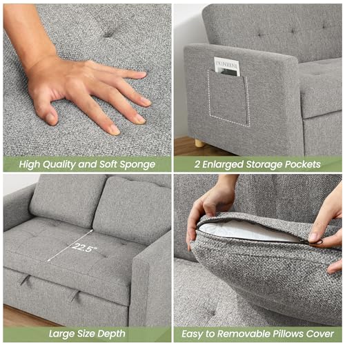 SEJOV 3-in-1 Convertible Sofa Bed, Linen Fabric Sleeper Couch Pull Out Bed, 49" 2-Seater Loveseat Futon Sofa with Spring Support