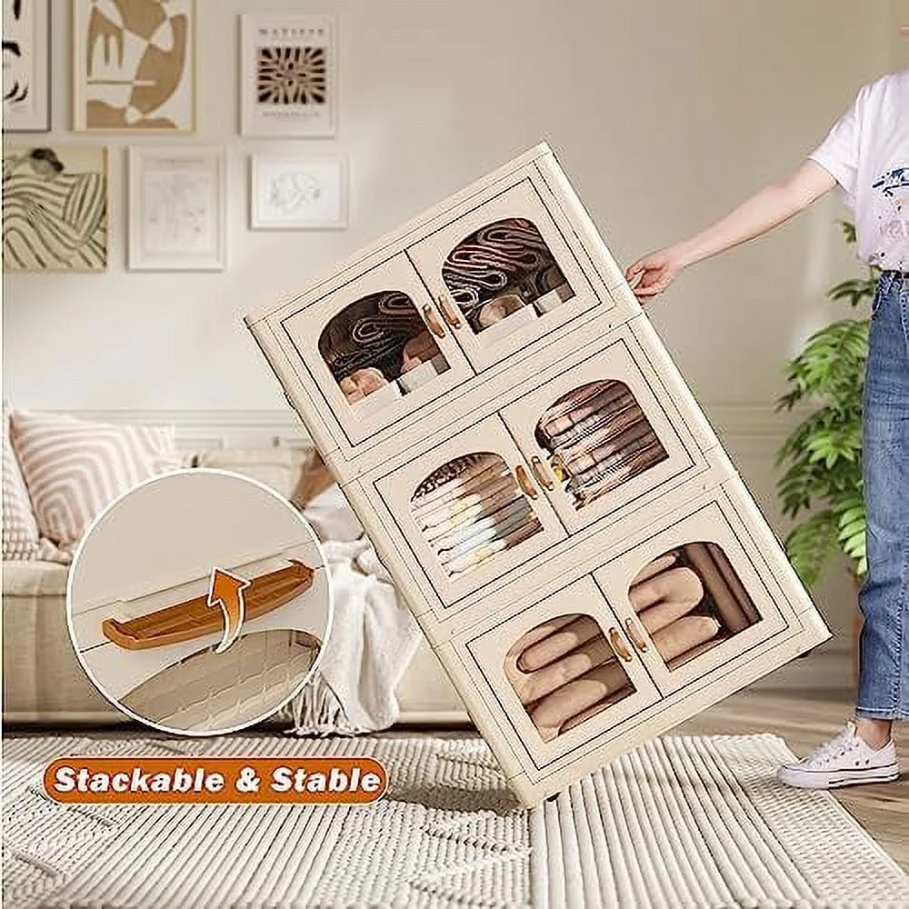 GVJMTKP 75 GAL Stackable  Bins with Lids for Closet Organizers Collapsible  Bins with Door and Wheels Trunk Car Folding  Containers Box for Bedroom