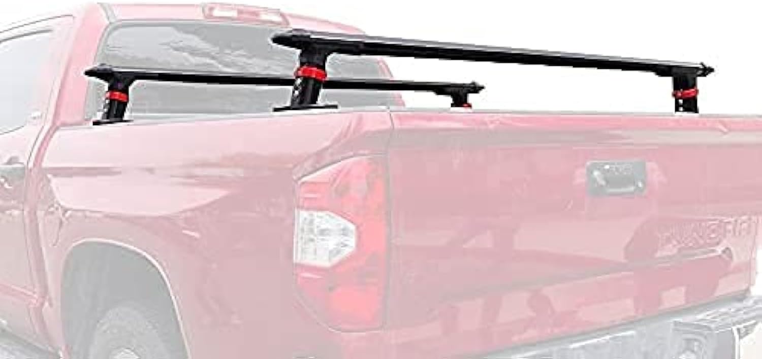 TMS Universal Aluminum Truck Bed Tonneau Cover Rack Crossbars Low Profile 2 Bars Set for Kayaks Bike Rack Rooftop Tent Camper Shells RVs