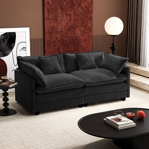 Ihanherry 111.4" U Shaped Modern Cloud Sofa Modular Sectional Couch with 2 Ottoman, 5-Seat Chenille Deep Seat Sofa with Pillow for Living Room