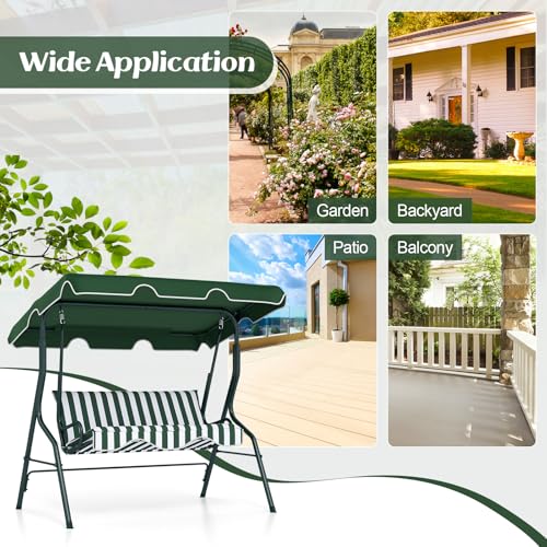 Tangkula 3 Person Porch Swing, Patio with Removable Cushion & Powder-Coated Steel Frame, Outdoor Swing with Canopy for Porch, Backyard, Garden