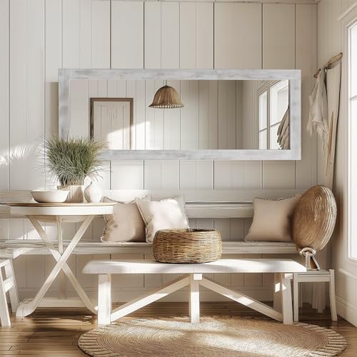 MELOMOIR Rustic Farmhouse Full Length Mirror, 64"x21" Wood Frame Floor Mirror, Free Standing Mirror Leaning Hanging Mirror