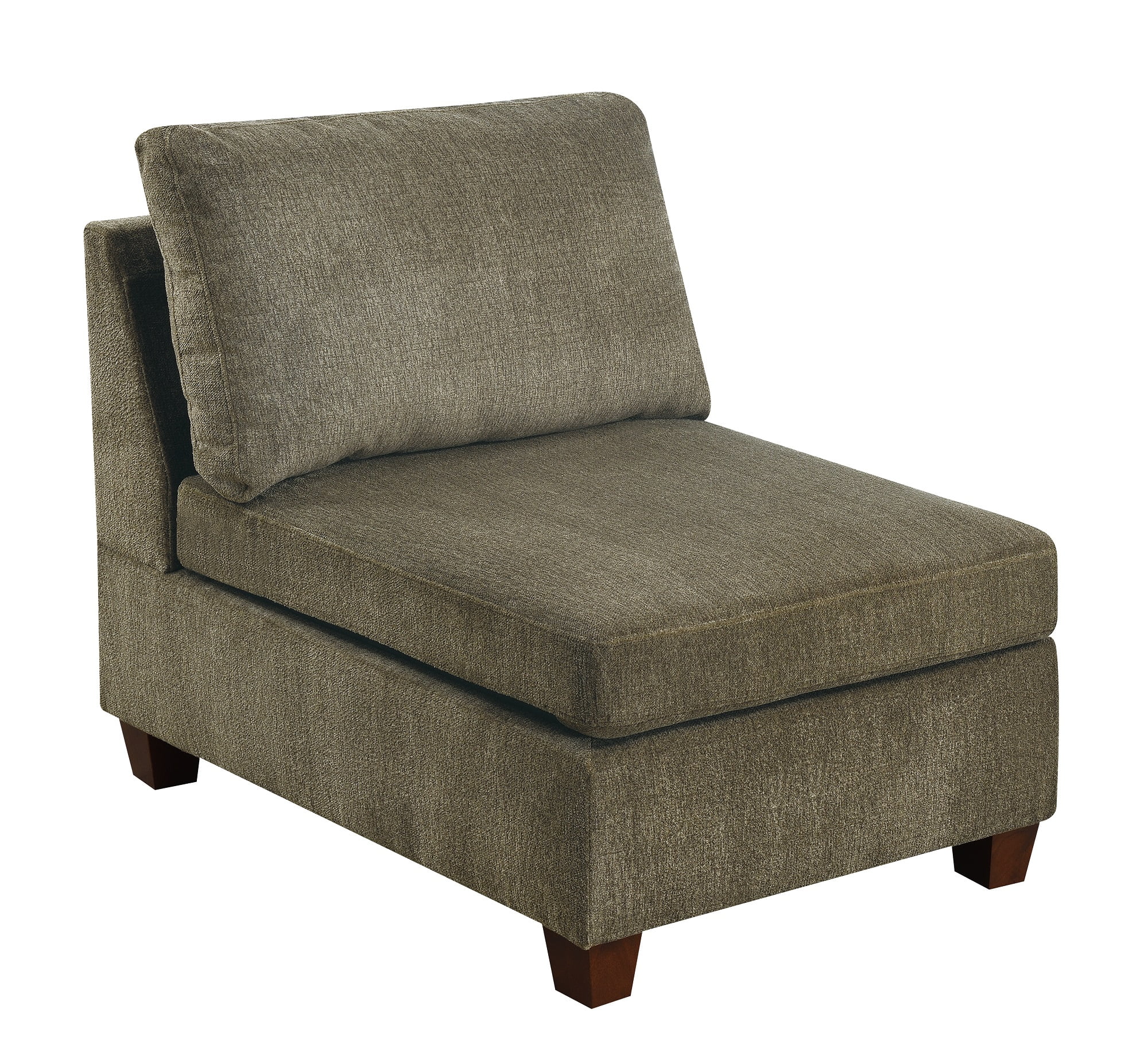 Contemporary Modern Unique Modular 6pc Sectional Sofa Set Tan Chenille Fabric Wood Legs 3 x Corner Wedge 2x Armless chairs and 1 x Ottoman