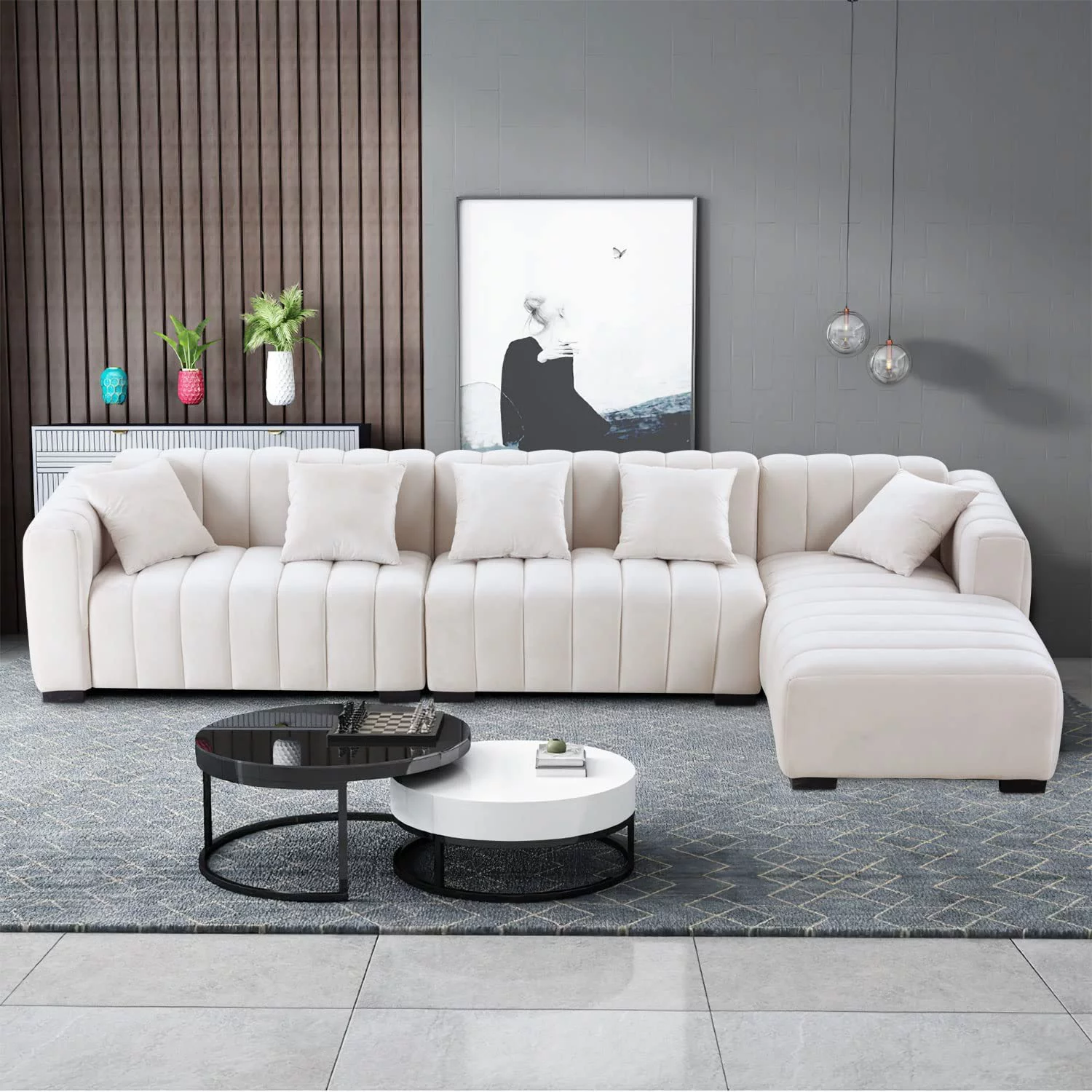 Williamspace 139" Sectional Sofa Couch for Living Room, Modern Luxury L Shaped Sofa with Ottoman