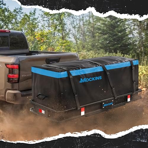 Mockins 60x20x6 Heavy-Duty Trailer Hitch Cargo Carrier 500lb Cap & 16 CuFt Soft Shell Waterproof Luggage Cargo Bag |Folding Hitch Cargo Carrier w/Net