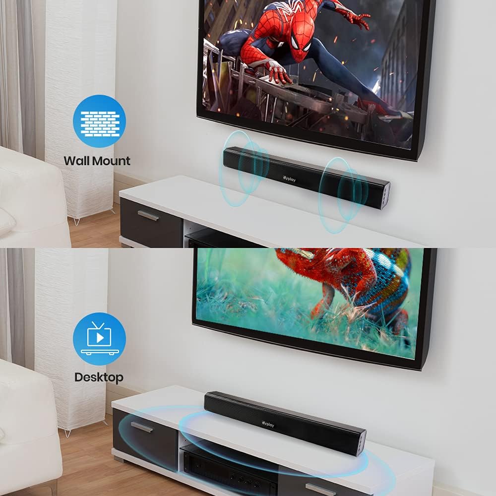 dyplay Soundbar, 20-inch 100W Sound Bar for TV, 2.0 Channel, 3 Equalizer Mode Audio Bluetooth 5.0, HDMI/Optical/AUX/TF/USB Connection