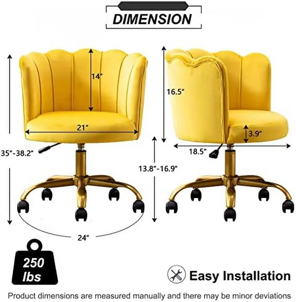 TJUNBOLIFE Velvet Desk Chair  Modern Upholstered Home Office Computer Chair with Gold Base  Elegant Vanity Chair Cute Swivel Chair for Womens Girls
