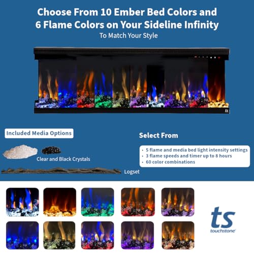 Touchstone Sideline Infinity 3-Sided Smart 72-inch WiFi-Enabled Electric Fireplace - 80051 - Built-in - 60 Color Combinations