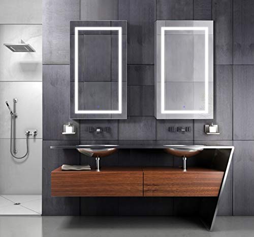 Krugg LED Medicine Cabinet 24 Inch X 36 Inch | Recessed or Surface Mount Mirror Cabinet w/Dimmer & Defogger + 3X Makeup Mirror Inside & Outlet + USB