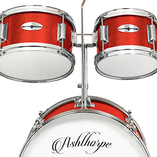 Ashthorpe 5-Piece Complete Junior Drum Set with Genuine Brass Cymbals - Advanced Beginner Kit with 16" Bass, Adjustable Throne, Cymbals, Hi-Hats